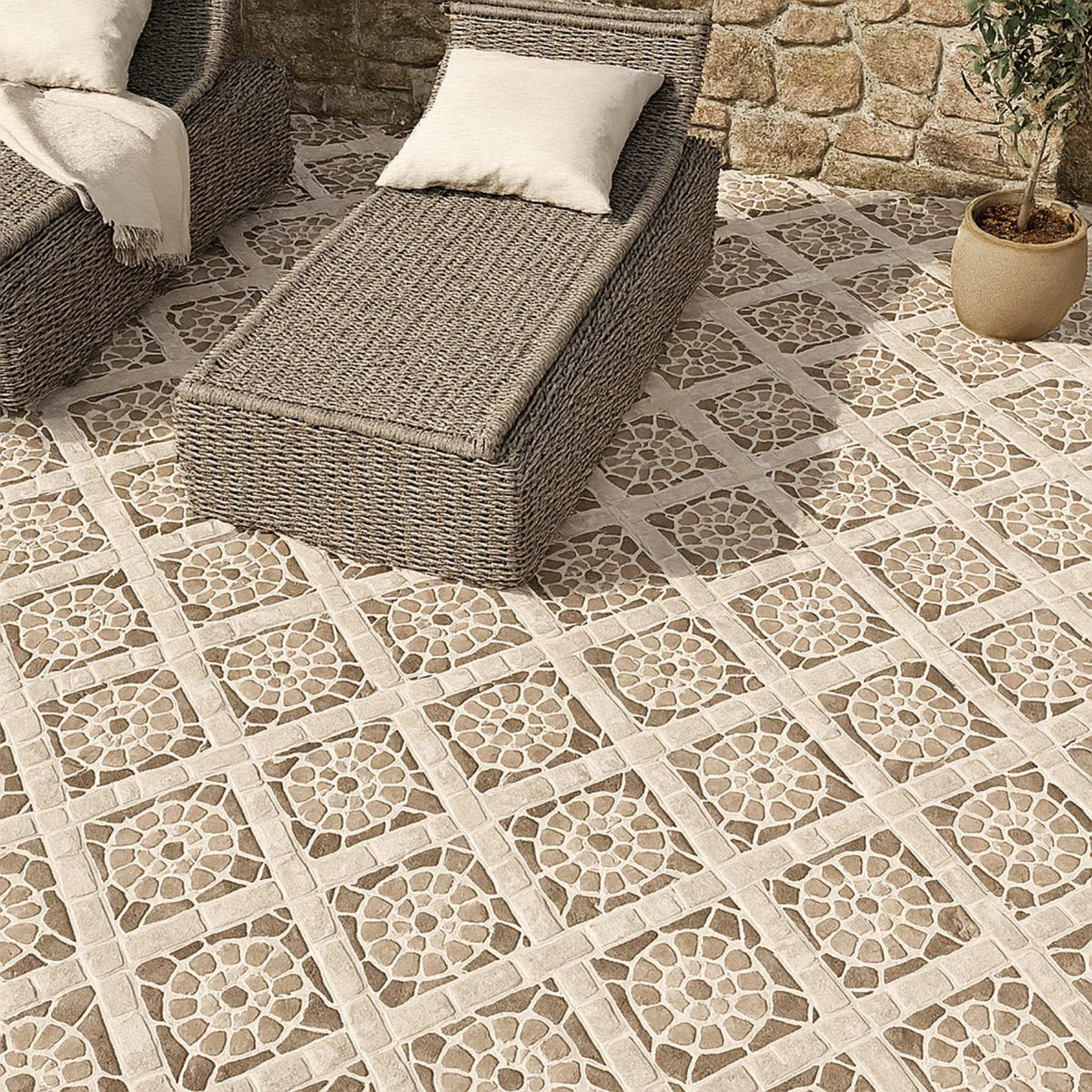 Cerámica tipo piedra 60x60 Mirage Stone Out - ambiente instalado