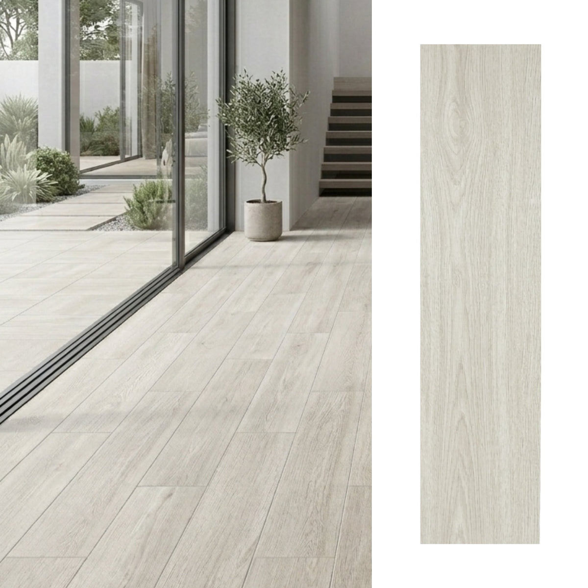 Porcelanato Madera 22.5x90 Landes Gris - vista mixta