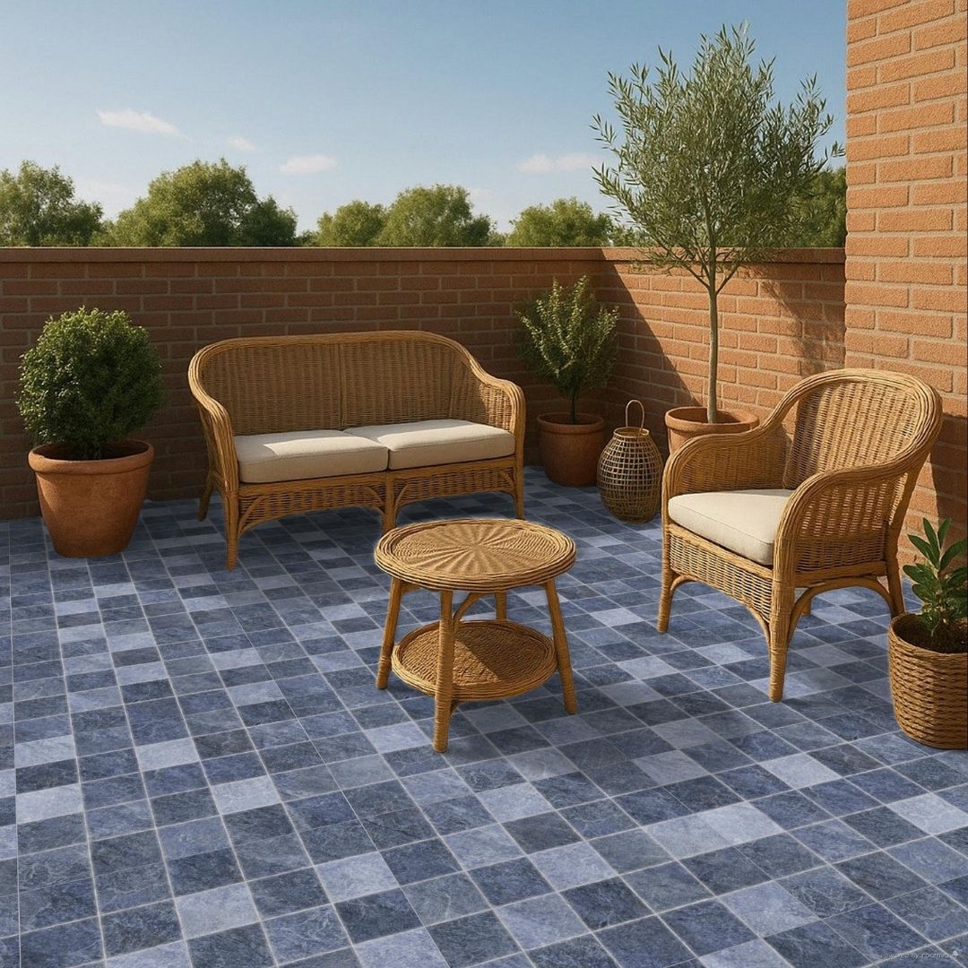 Cerámica 60x60 Stone Marine Blue Out - ambiente instalado