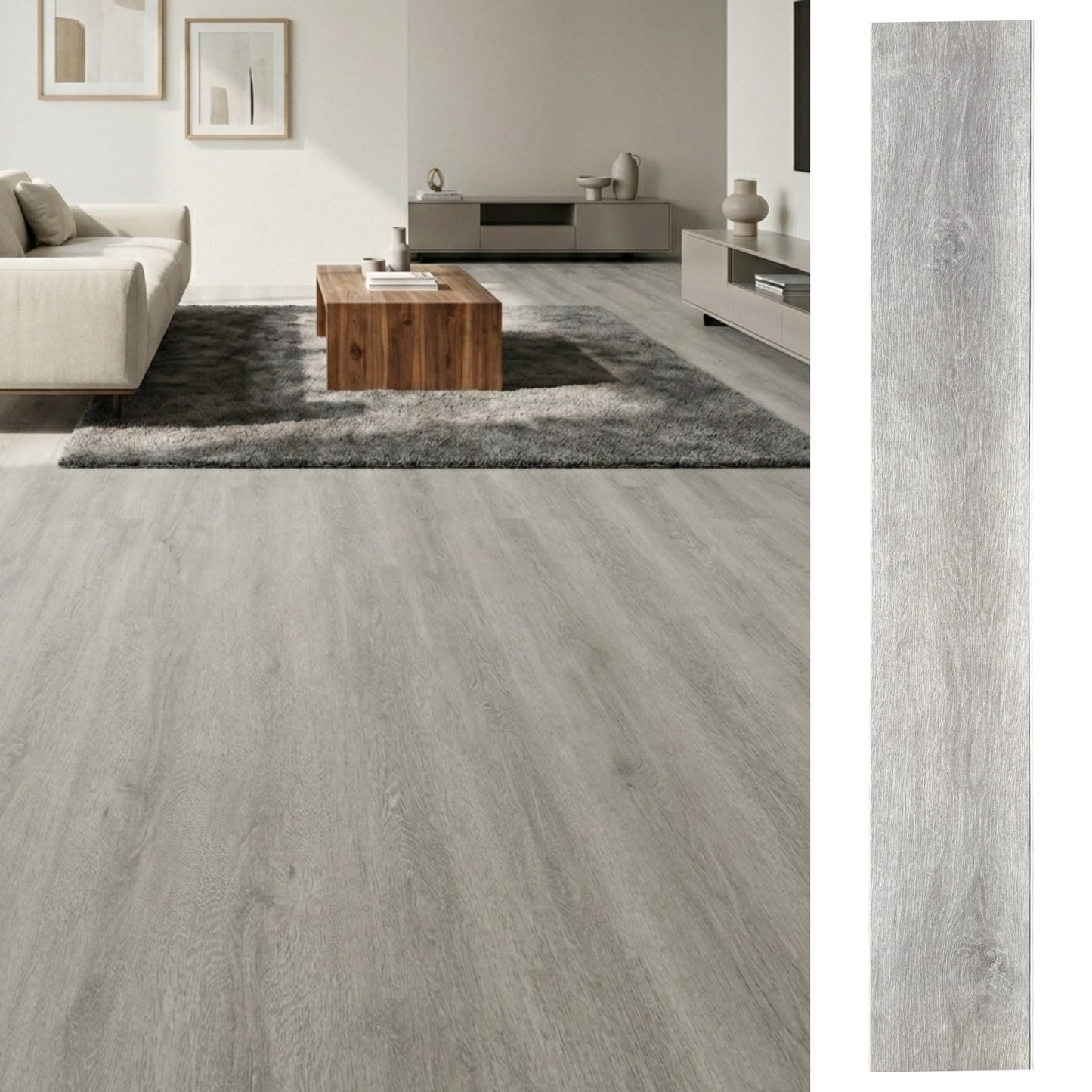 Piso Vinílico SPC 18x122 Wood Silver 5.3mm - ambiente instalado