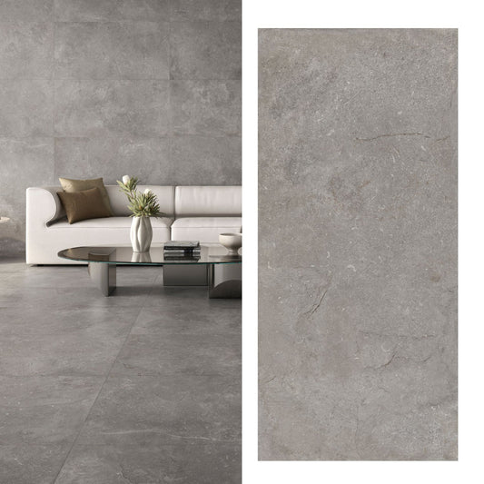 Porcelanato Cassian Ash 60x120 Cemento Gris Claro - vista mixta