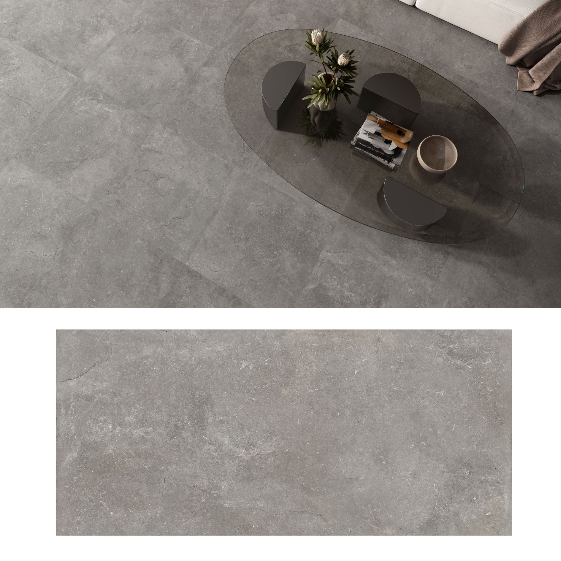 Porcelanato Cassian Ash 60x120 Cemento Gris Claro - vista mixta 2